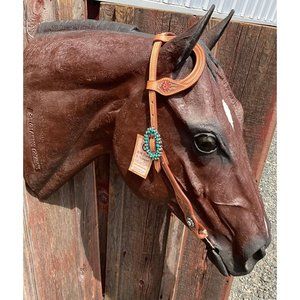 NEW Light Oiled Single ear Headstall Turquoise concho FOR HORSE